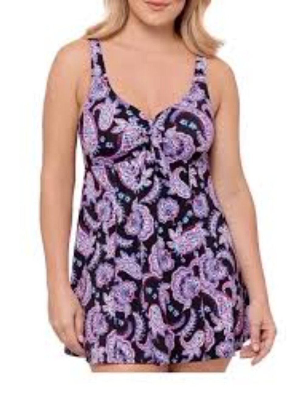 Swim Solutions Tummy Control Women’s Paisley-Print Tankini Top Size 12 NWTS